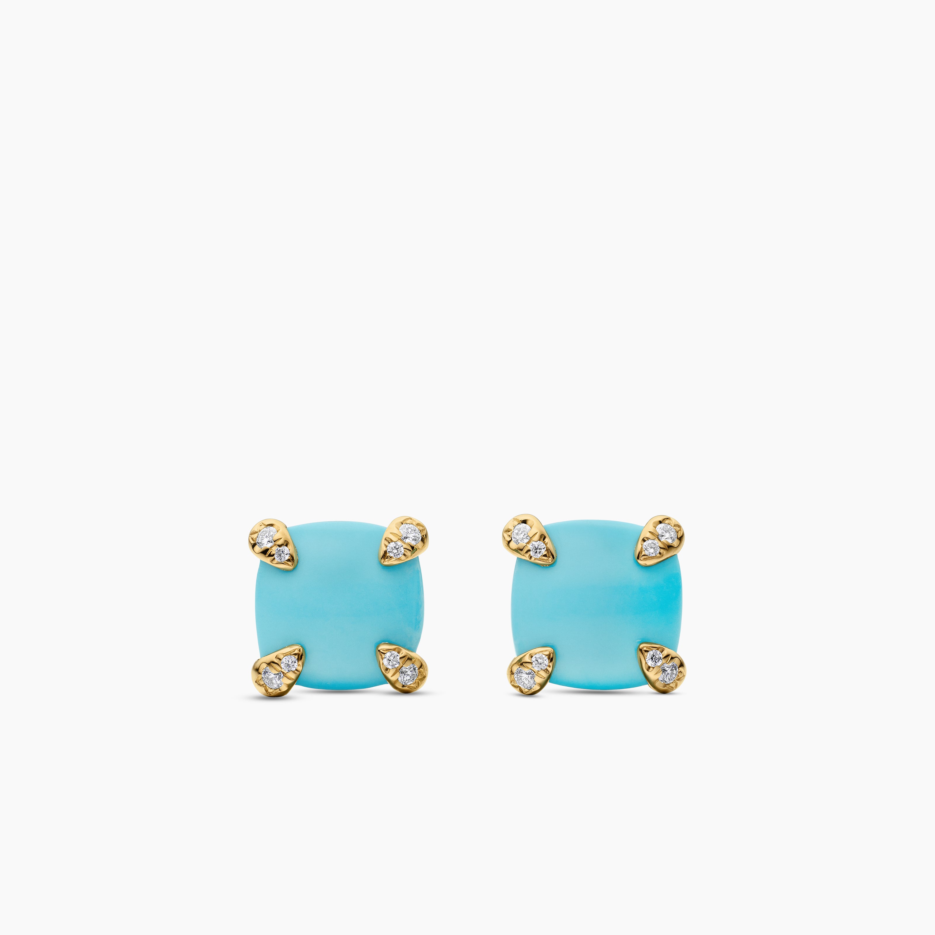 Womens Chatelaine&reg; Stud Earrings in 18K Yellow Gold with Turquoise and Diamonds, 8mm
