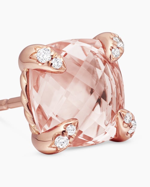 Womens Chatelaine® Stud Earrings in 18K Rose Gold with Morganite and Diamonds, 8mm