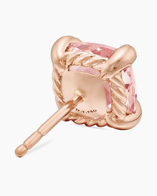 Womens Chatelaine® Stud Earrings in 18K Rose Gold with Morganite and Diamonds, 8mm