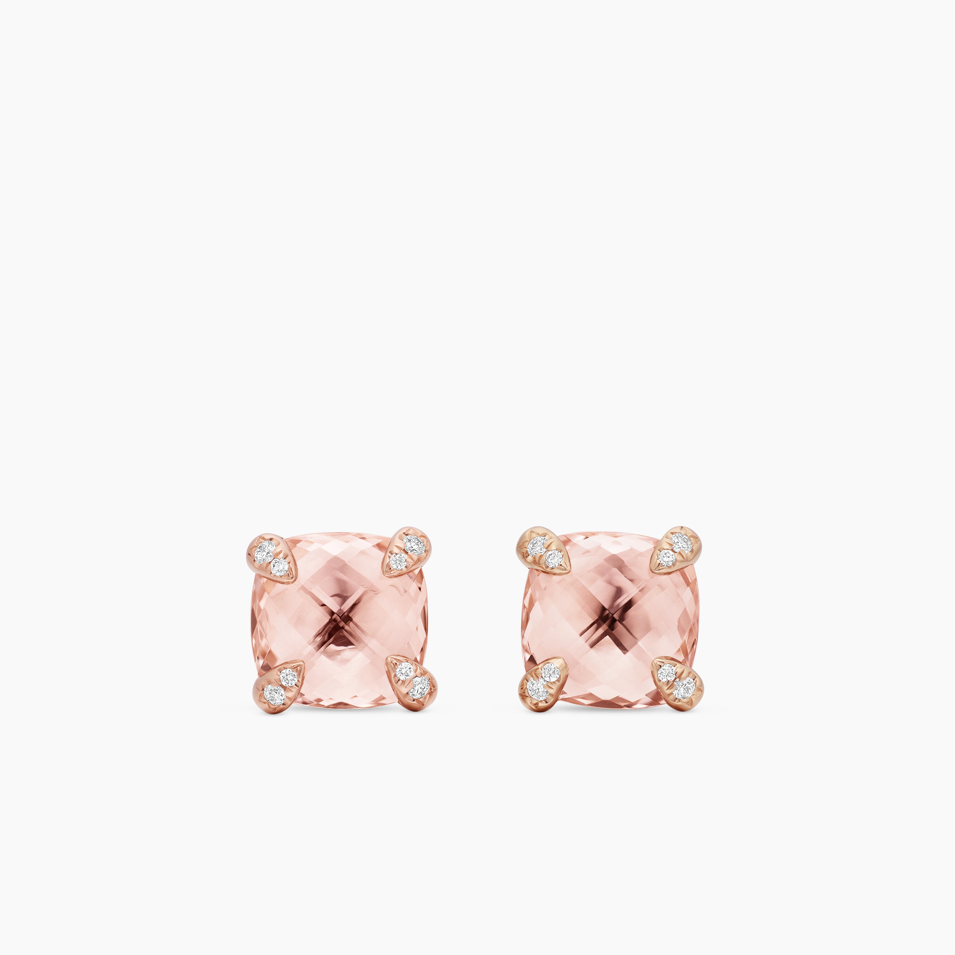 Womens Chatelaine&reg; Stud Earrings in 18K Rose Gold with Morganite and Diamonds, 8mm