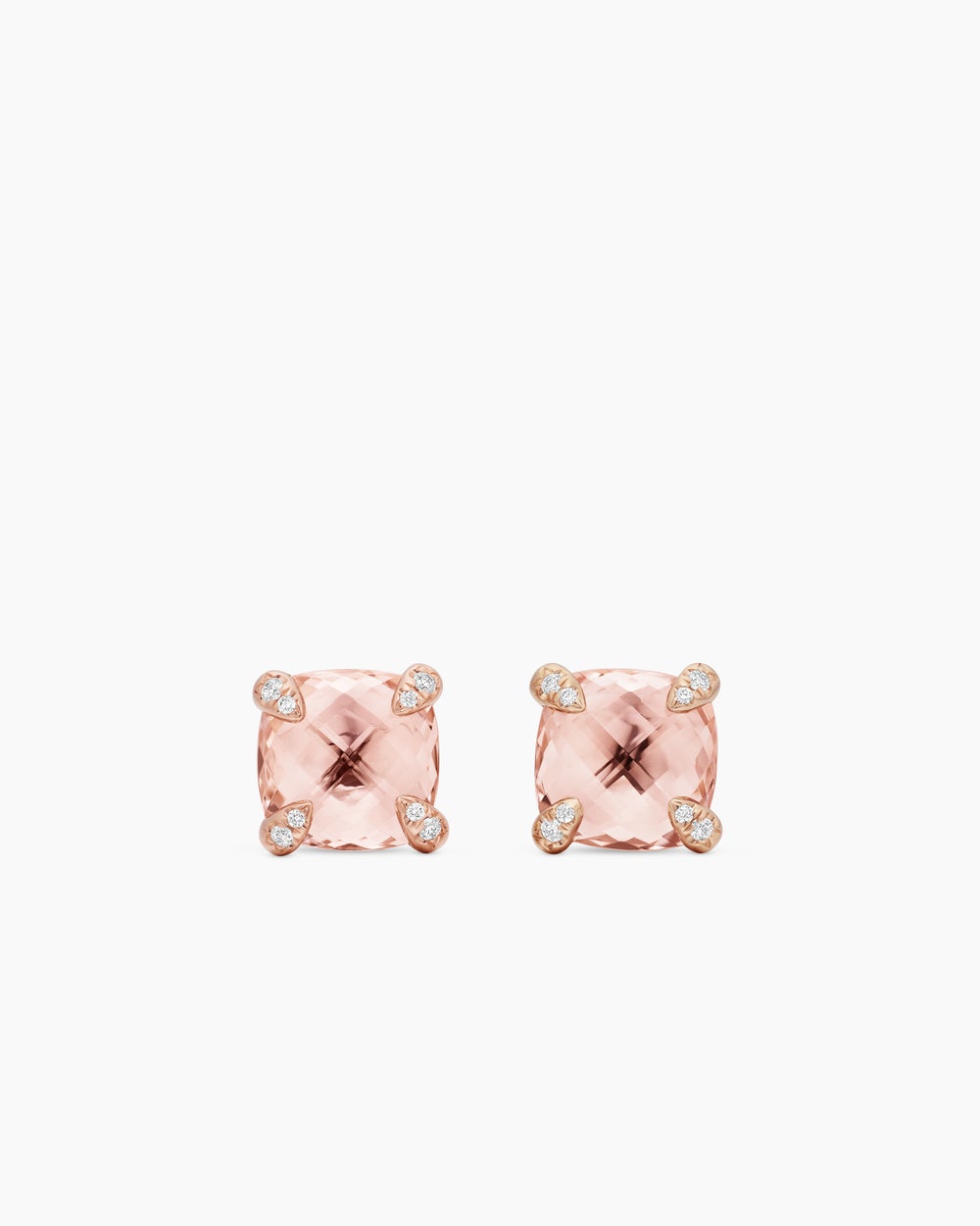 Womens Chatelaine® Stud Earrings in 18ct Rose Gold with Morganite and Diamonds, 8mm