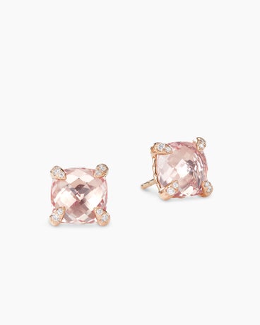 Chatelaine® Stud Earrings in 18K Rose Gold with Morganite and Diamonds, 8mm