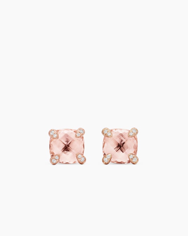 Chatelaine® Stud Earrings in 18K Rose Gold with Morganite and Diamonds, 8mm