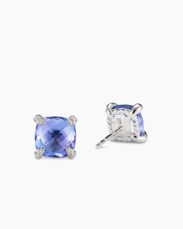Chatelaine® Stud Earrings in 18K White Gold with Tanzanite and Diamonds, 8mm