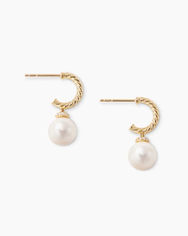 Solari Drop Earrings in 18K Yellow Gold with Pearls and Diamonds, 22mm