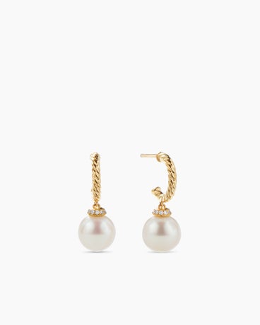 Solari Drop Earrings in 18K Yellow Gold with Pearls and Diamonds, 22mm