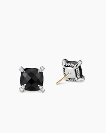 Chatelaine® Stud Earrings in Sterling Silver with Black Onyx and Diamonds, 9mm
