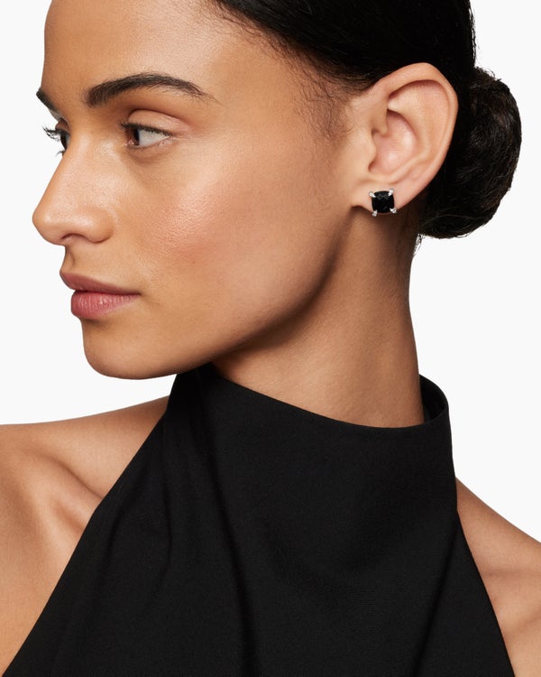 Chatelaine® Stud Earrings in Sterling Silver with Black Onyx and Diamonds, 9mm