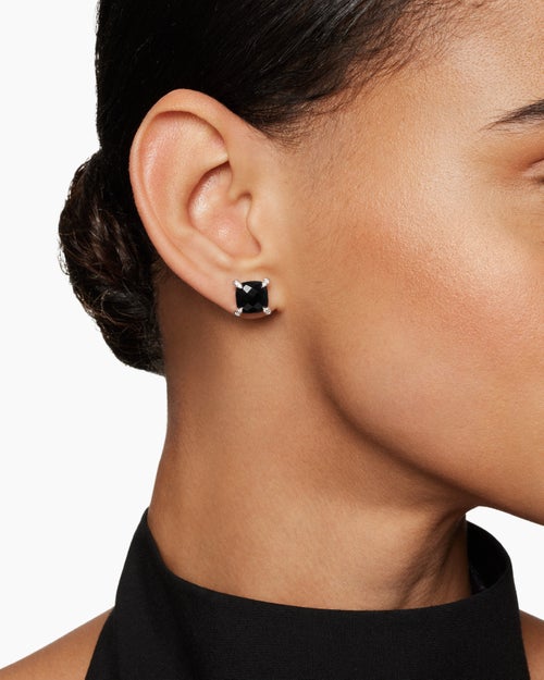 Womens Chatelaine® Stud Earrings in Sterling Silver with Black Onyx and Diamonds, 9mm