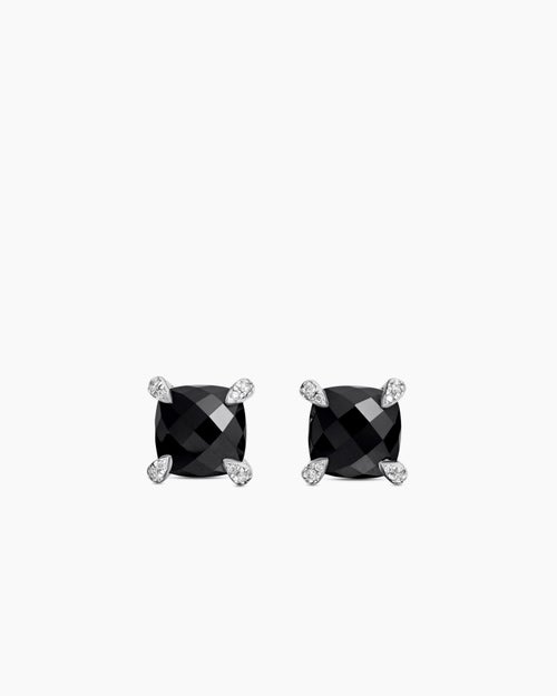 Womens Chatelaine® Stud Earrings in Sterling Silver with Black Onyx and Diamonds, 9mm