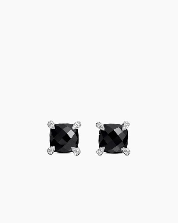 Chatelaine® Stud Earrings in Sterling Silver with Black Onyx and Diamonds, 9mm