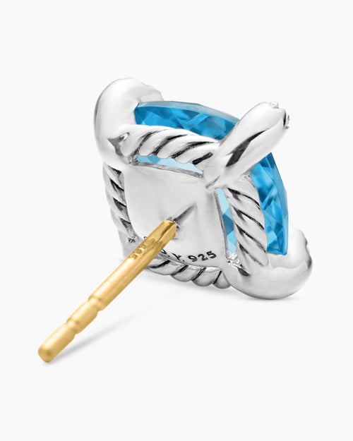Womens Chatelaine® Stud Earrings in Sterling Silver with Blue Topaz and Diamonds, 9mm
