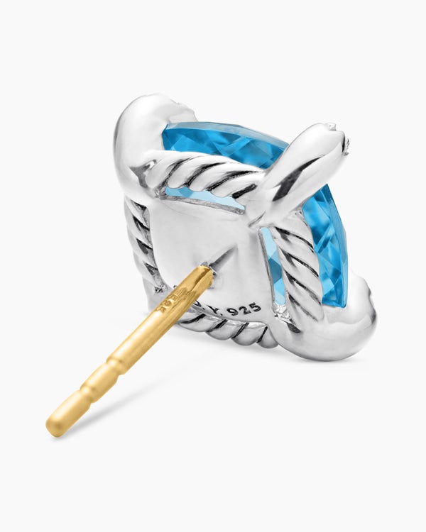 Chatelaine® Stud Earrings in Sterling Silver with Blue Topaz and Diamonds, 9mm