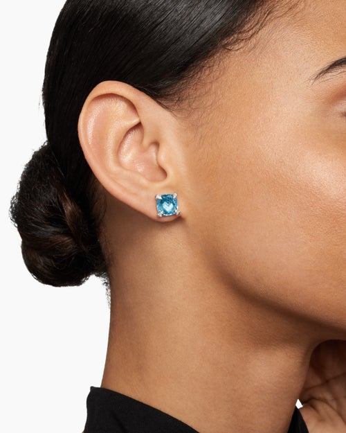 Womens Chatelaine® Stud Earrings in Sterling Silver with Blue Topaz and Diamonds, 9mm