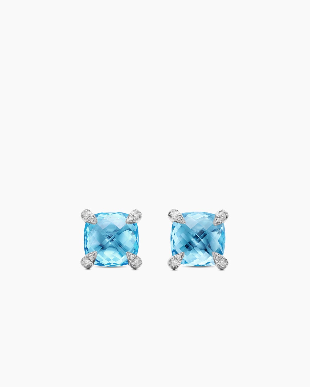 Womens Chatelaine® Stud Earrings in Sterling Silver with Blue Topaz and Diamonds, 9mm
