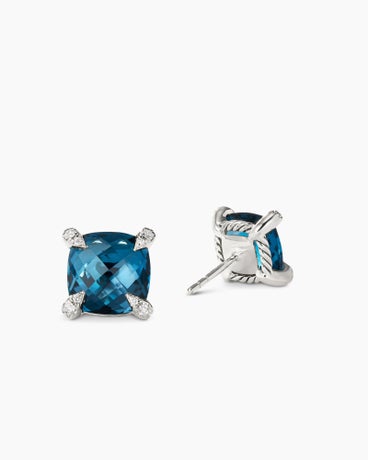 Chatelaine® Stud Earrings in Sterling Silver with Hampton Blue Topaz and Diamonds, 9mm
