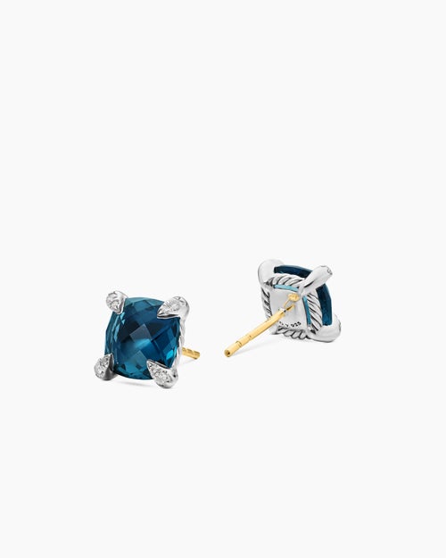 Womens Chatelaine® Stud Earrings in Sterling Silver with Hampton Blue Topaz and Diamonds, 9mm