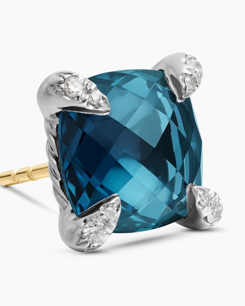 Womens Chatelaine® Stud Earrings in Sterling Silver with Hampton Blue Topaz and Diamonds, 9mm