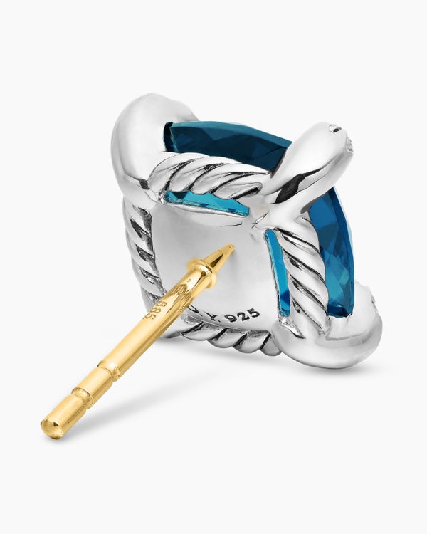 Chatelaine® Stud Earrings in Sterling Silver with Hampton Blue Topaz and Diamonds, 9mm