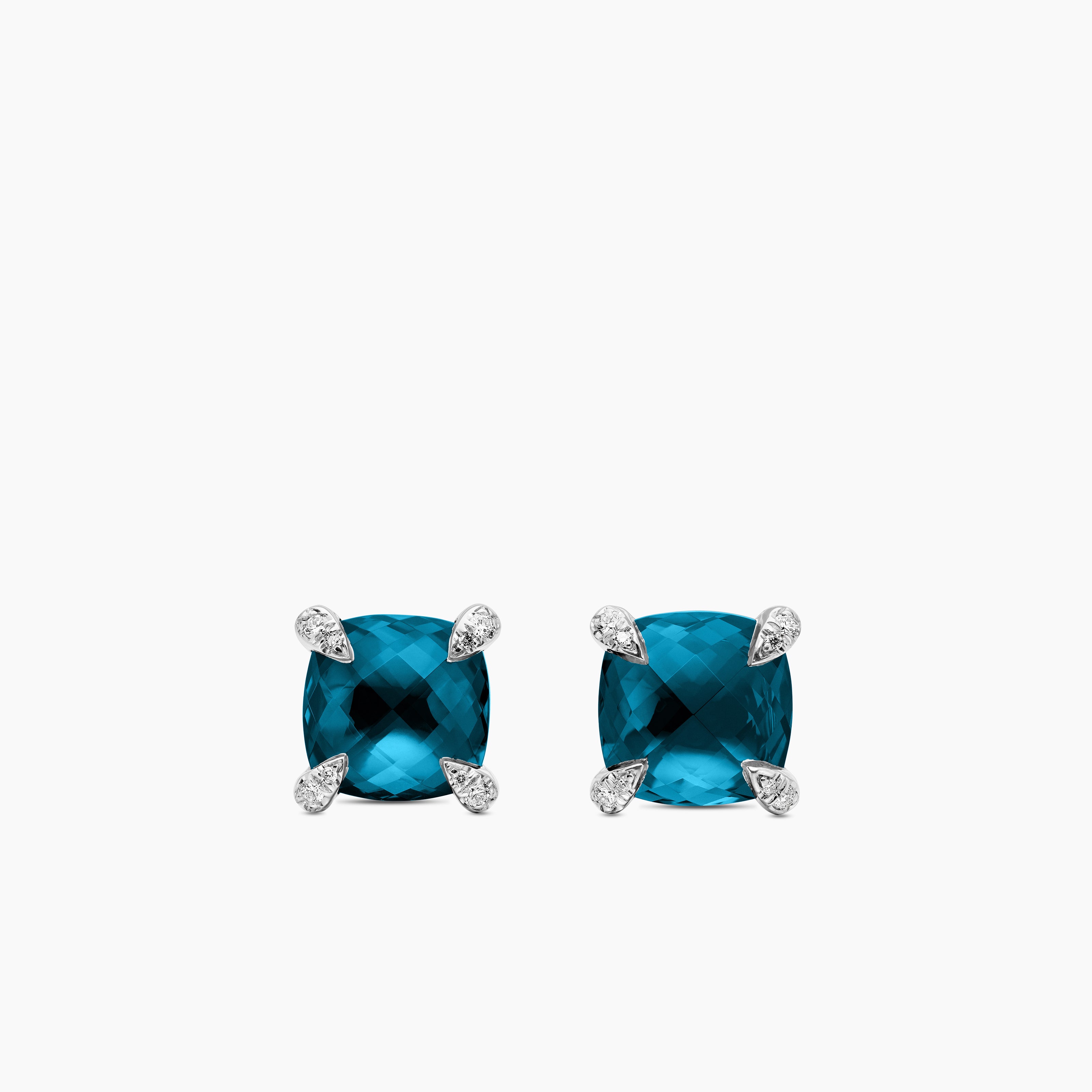 Womens Chatelaine&reg; Stud Earrings in Sterling Silver with Hampton Blue Topaz and Diamonds, 9mm
