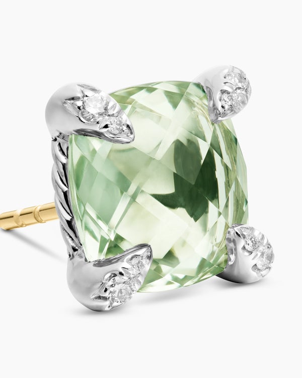 Chatelaine® Stud Earrings in Sterling Silver with Prasiolite and Diamonds, 9mm