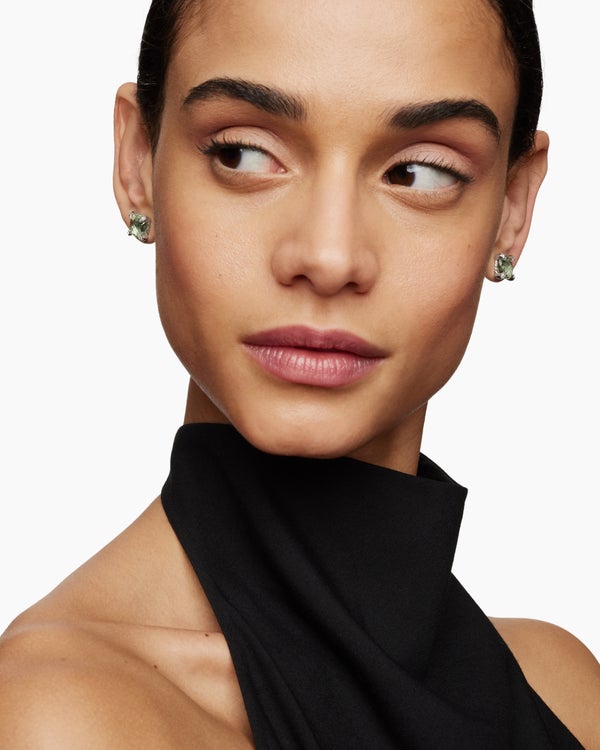 Chatelaine® Stud Earrings in Sterling Silver with Prasiolite and Diamonds, 9mm