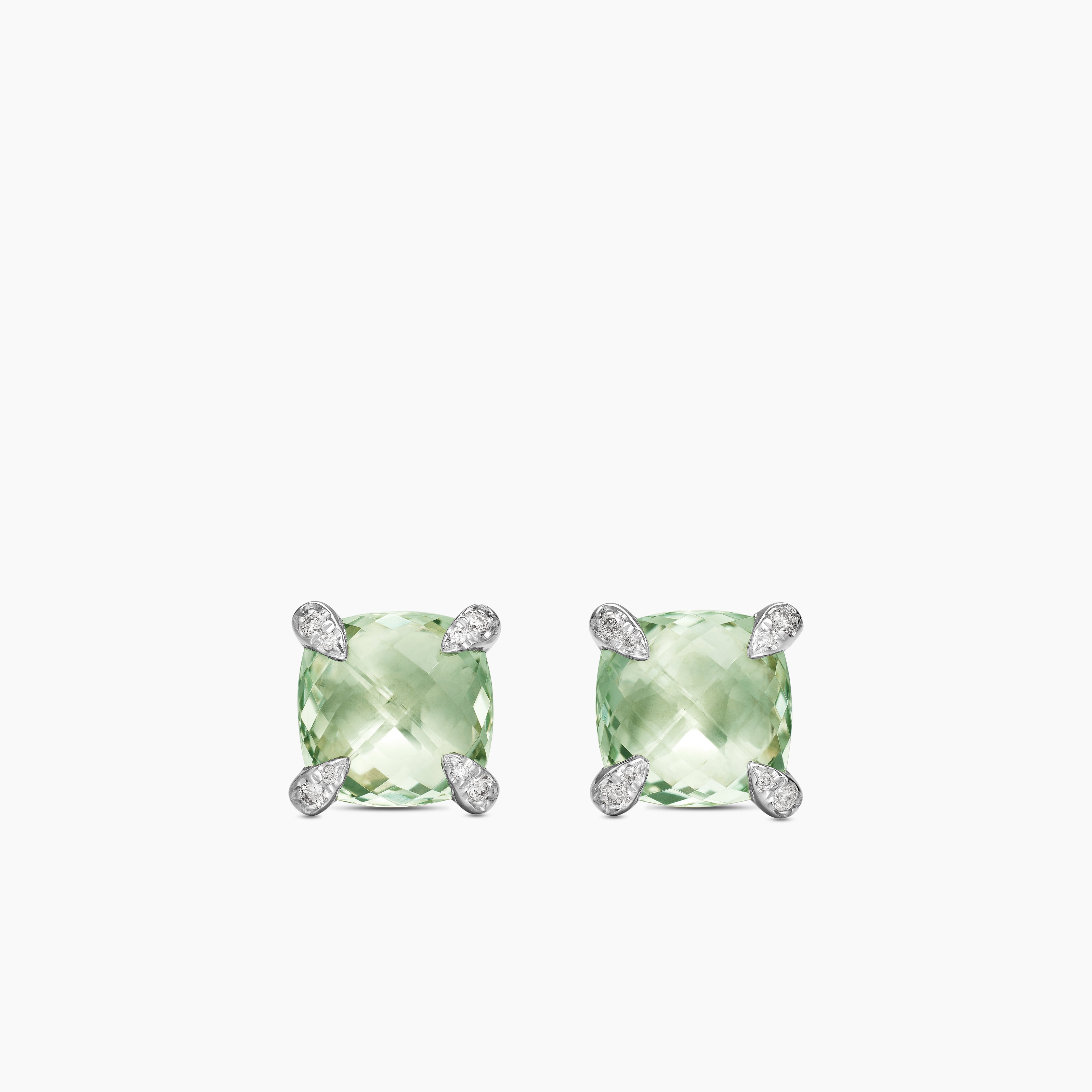 Womens Chatelaine&reg; Stud Earrings in Sterling Silver with Prasiolite and Diamonds, 9mm