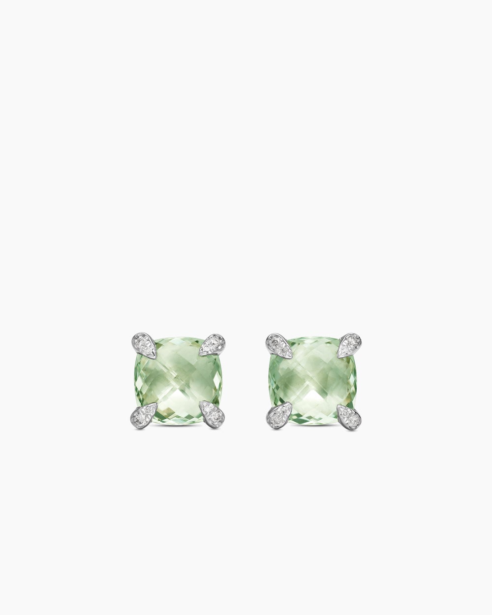 Womens Chatelaine® Stud Earrings in Sterling Silver with Prasiolite and Diamonds, 9mm
