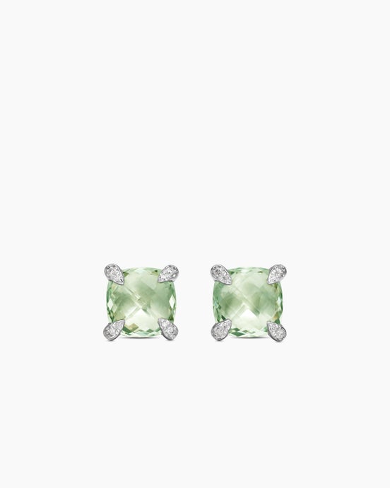 Chatelaine® Stud Earrings in Sterling Silver with Prasiolite and Diamonds, 9mm