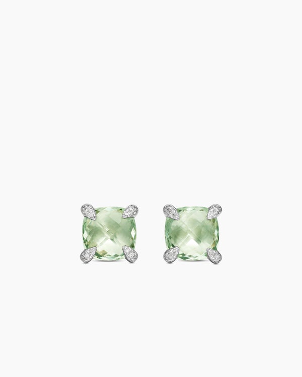 Chatelaine® Stud Earrings in Sterling Silver with Prasiolite and Diamonds, 9mm