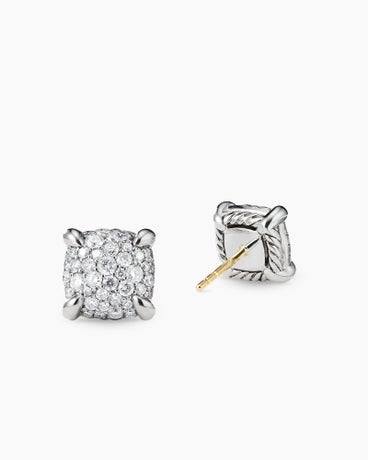 Chatelaine® Stud Earrings in Sterling Silver with Pavé Diamonds, 9mm
