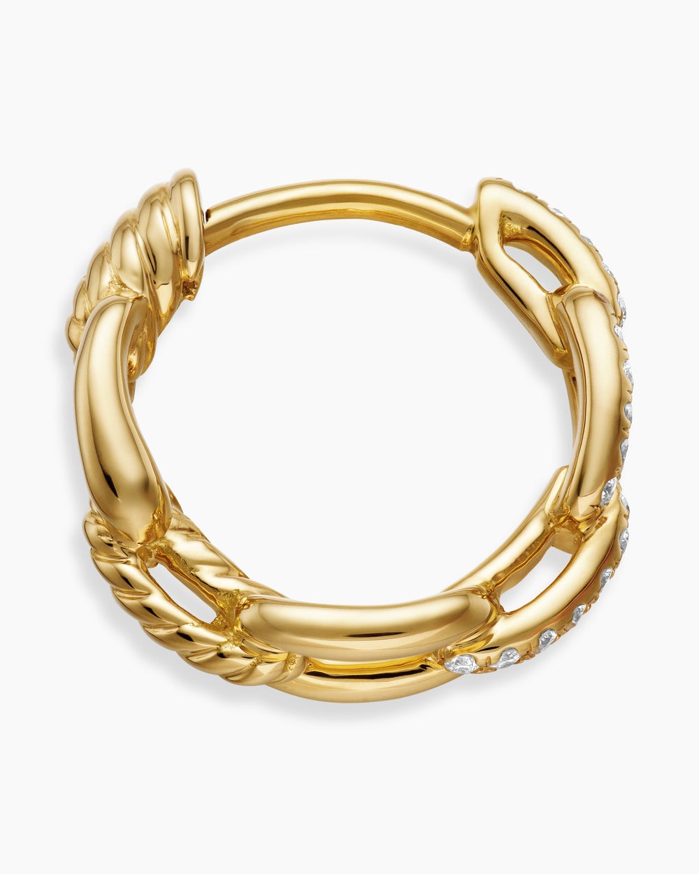 Womens Stax Chain Link Huggie Hoop Earrings in 18K Yellow Gold with Diamonds, 12.5mm