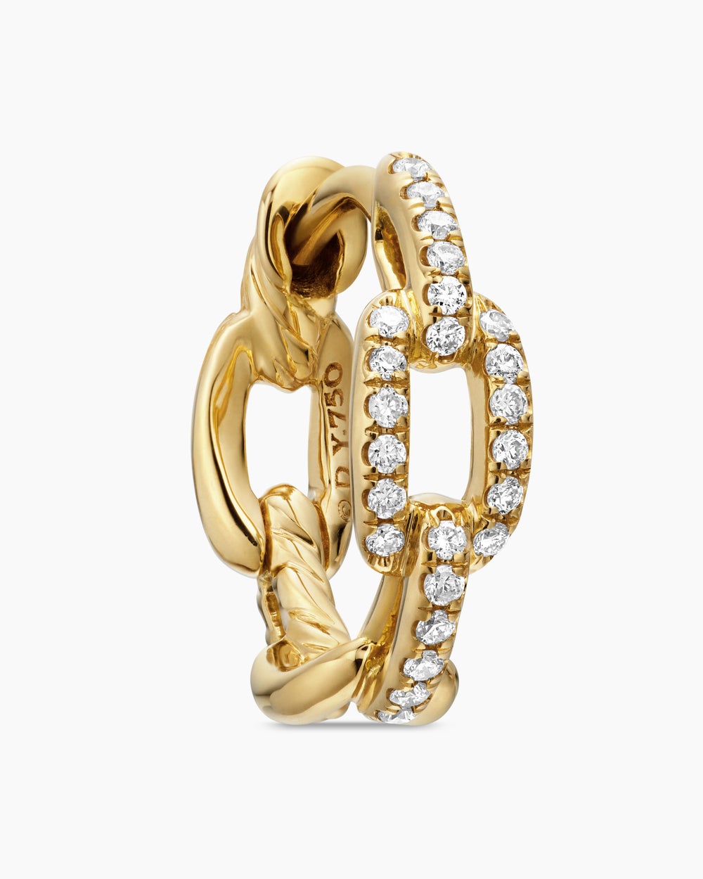 Womens Stax Chain Link Huggie Hoop Earrings in 18K Yellow Gold with Diamonds, 12.5mm
