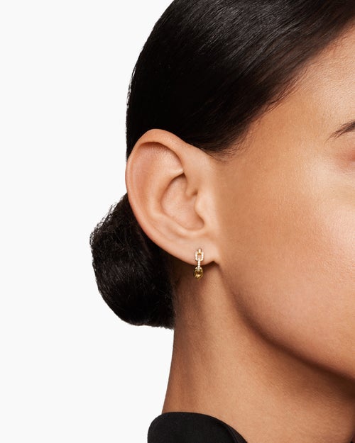 Womens Stax Chain Link Huggie Hoop Earrings in 18ct Yellow Gold with Diamonds, 12.5mm