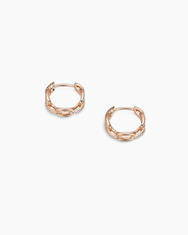 Stax Chain Link Huggie Hoop Earrings in 18K Rose Gold with Diamonds, 12.5mm