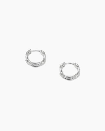 Stax Chain Link Huggie Hoop Earrings in 18K White Gold with Diamonds, 12.5mm
