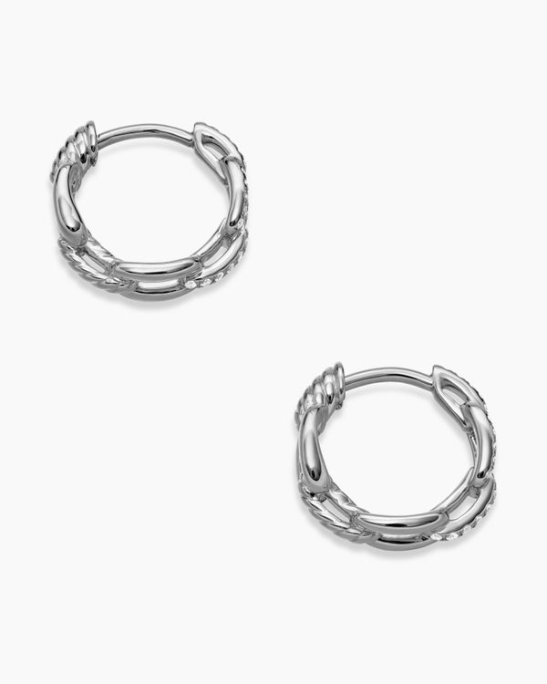 Stax Chain Link Huggie Hoop Earrings in 18K White Gold with Diamonds, 12.5mm