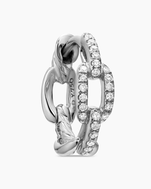 Womens Stax Chain Link Huggie Hoop Earrings in 18ct White Gold with Diamonds, 12.5mm