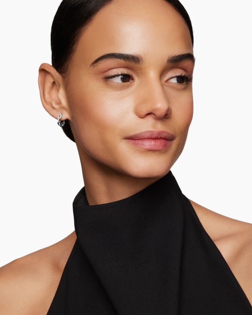 Womens Stax Chain Link Huggie Hoop Earrings in 18ct White Gold with Diamonds, 12.5mm