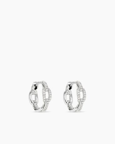 Stax Chain Link Huggie Hoop Earrings in 18K White Gold with Diamonds, 12.5mm