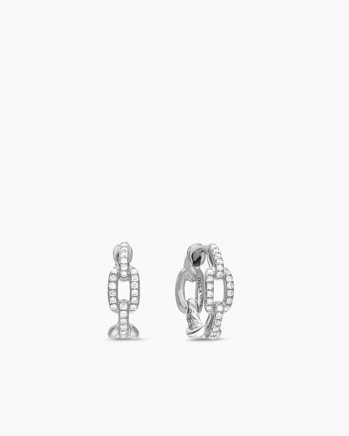 Womens Stax Chain Link Huggie Hoop Earrings in 18ct White Gold with Diamonds, 12.5mm