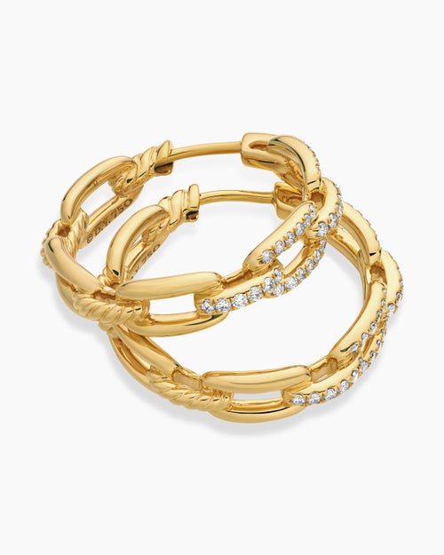 Womens Stax Chain Link Hoop Earrings in 18K Yellow Gold with Diamonds, 23.8mm
