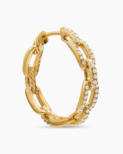 Womens Stax Chain Link Hoop Earrings in 18K Yellow Gold with Diamonds, 23.8mm