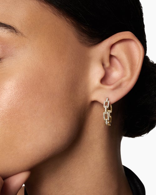 Womens Stax Chain Link Hoop Earrings in 18K Yellow Gold with Diamonds, 23.8mm