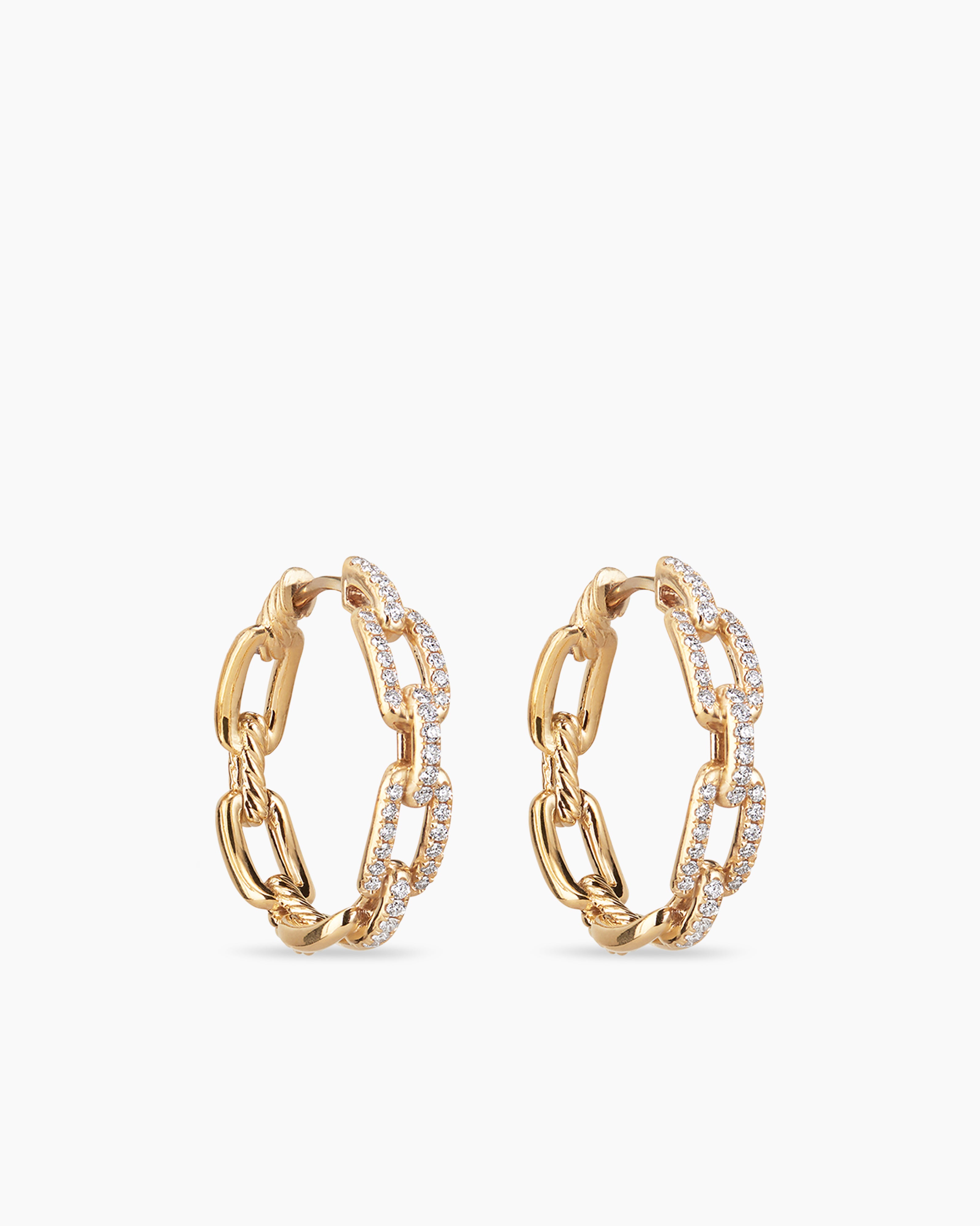 Stax Chain Link Hoop Earrings in 18K Yellow Gold with Diamonds