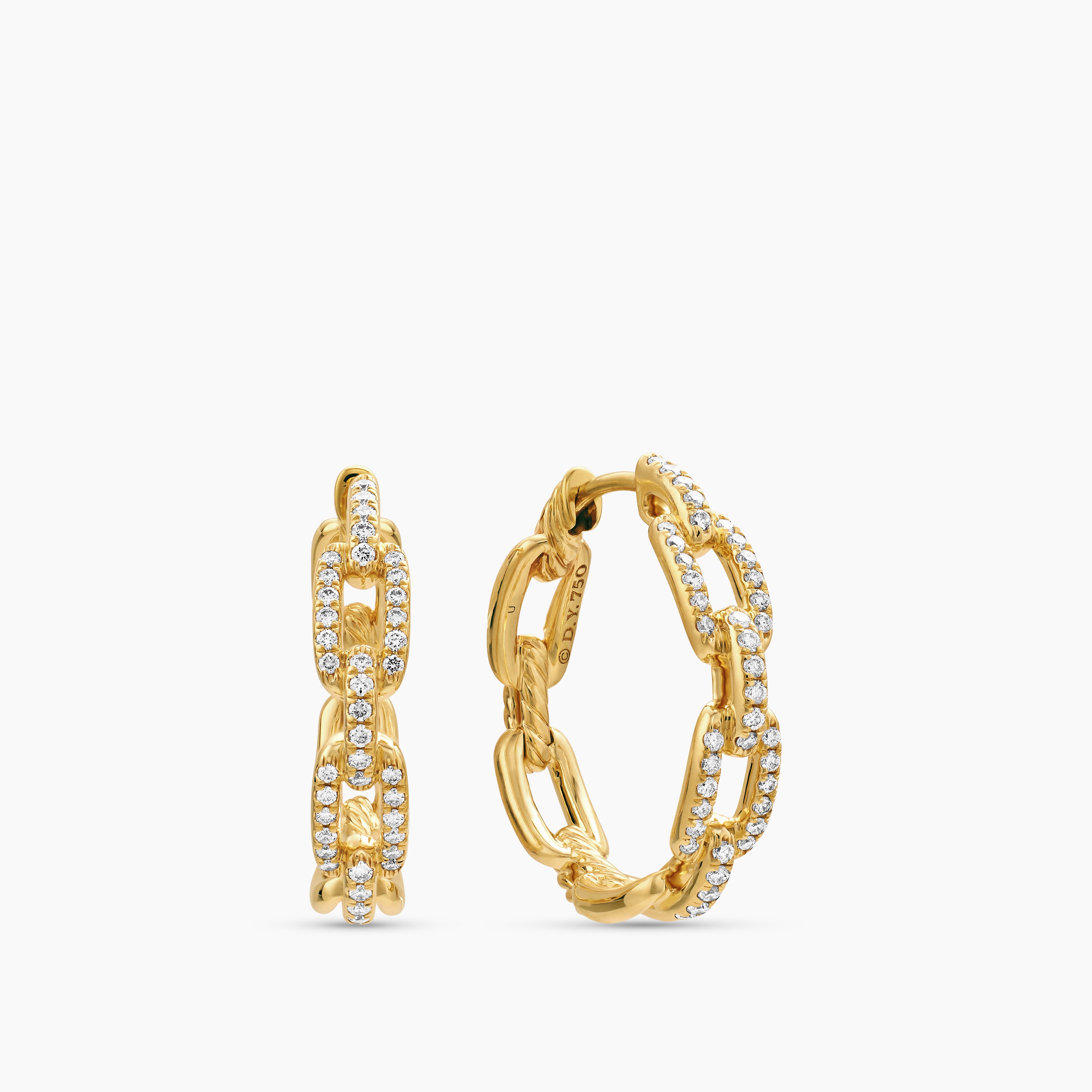 Womens Stax Chain Link Hoop Earrings in 18K Yellow Gold with Diamonds, 23.8mm