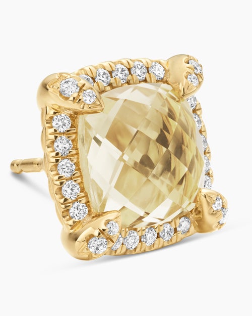Womens Chatelaine® Pavé Bezel Stud Earrings in 18K Yellow Gold with Champagne Citrine and Diamonds, 8mm