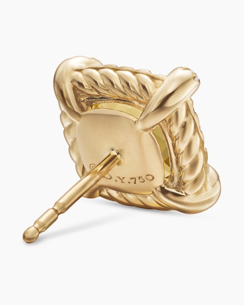 Womens Chatelaine® Pavé Bezel Stud Earrings in 18K Yellow Gold with Champagne Citrine and Diamonds, 8mm