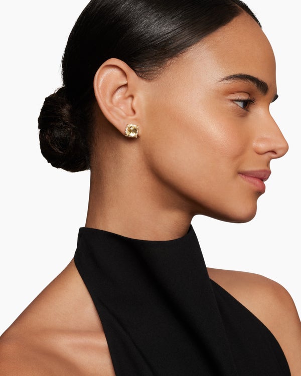 Chatelaine Pavé Bezel Stud Earrings in 18K Yellow Gold, 8mm