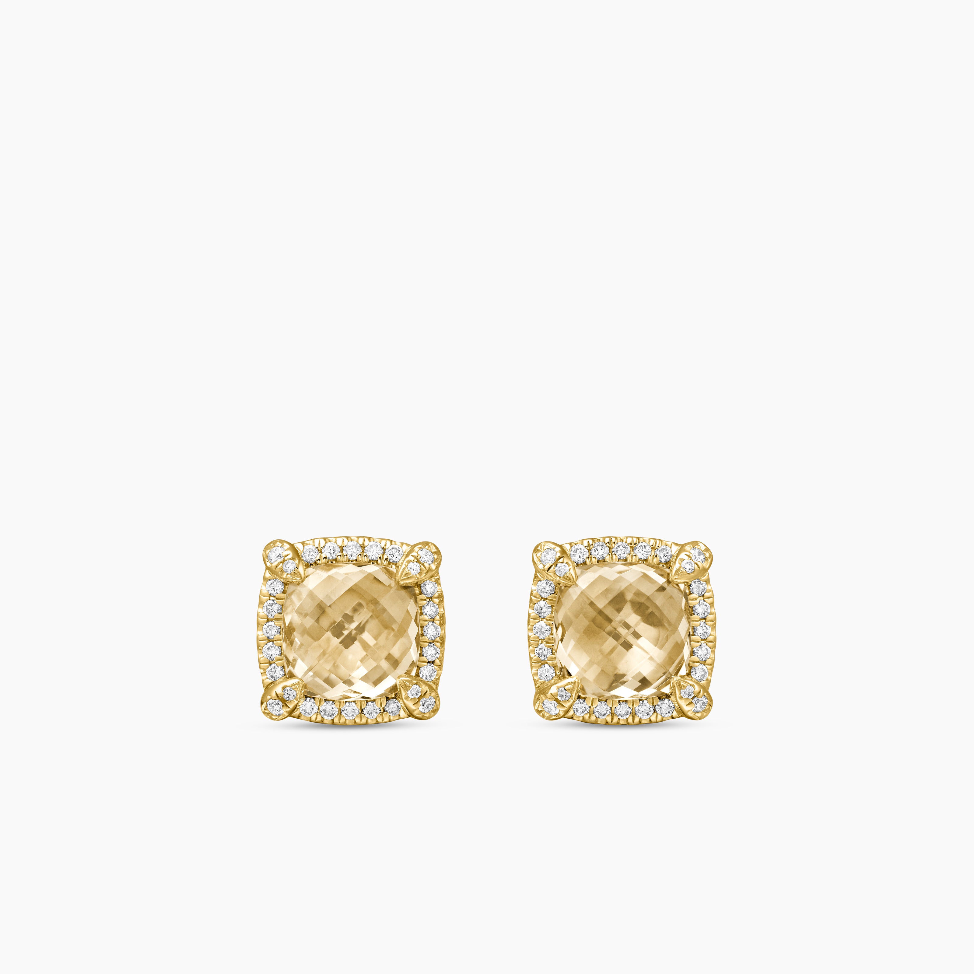 Womens Chatelaine&reg; Pav&eacute; Bezel Stud Earrings in 18K Yellow Gold with Champagne Citrine and Diamonds, 8mm